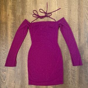 Levya’s Women’s Teens Sparkly Square Neck Mini Dress Long Sleeve Lined Size S